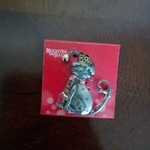 Brighten the Season Festive Silver Cat‎ Brooch